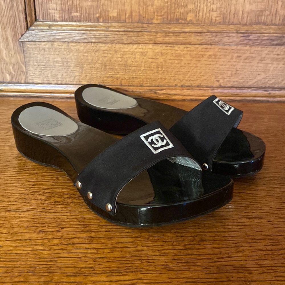 Chanel black clogs slides Sz 36